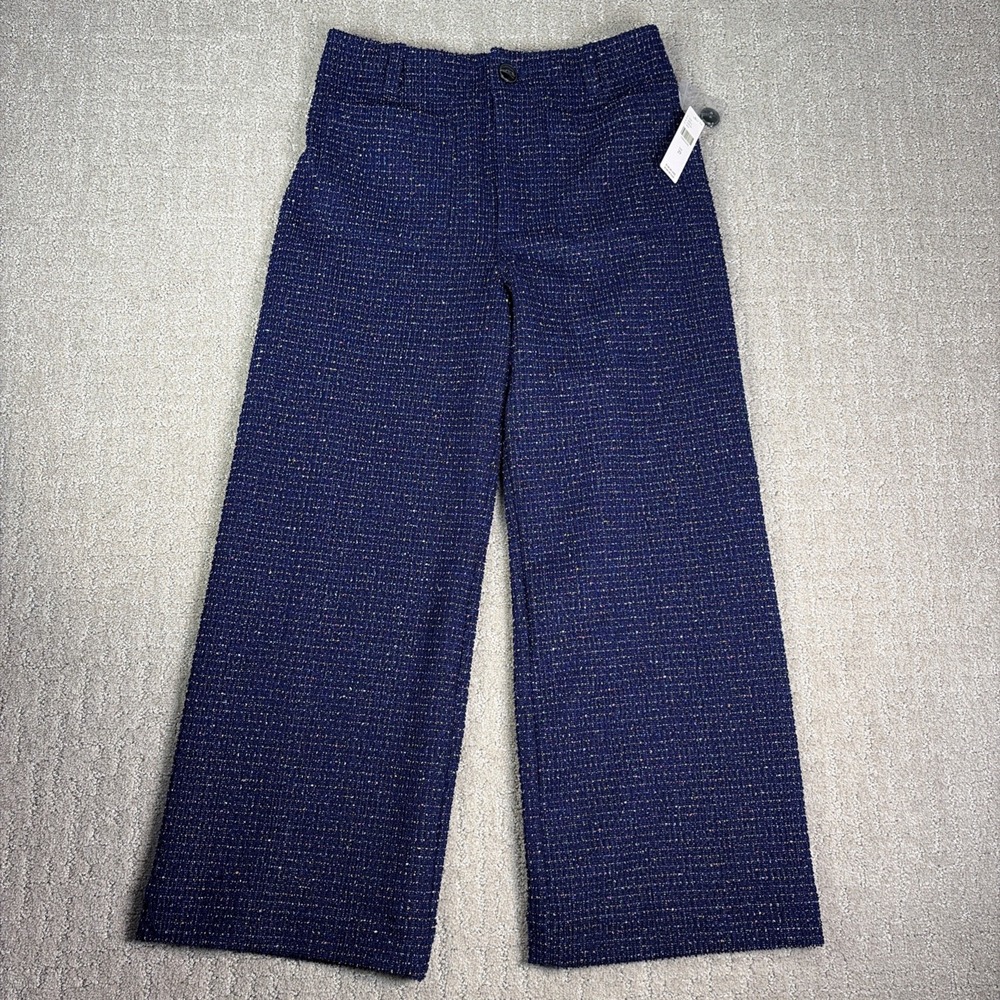 Anthropologie Maeve The Colette Pants 29 Blue Multi Tweed Wide Leg Crop Career